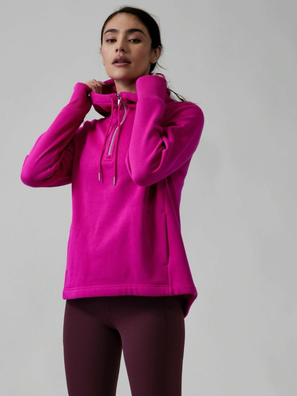 Athleta Cozy Karma Quarter Zip Hoodie Top, Electric Fuchsia Size Medium
